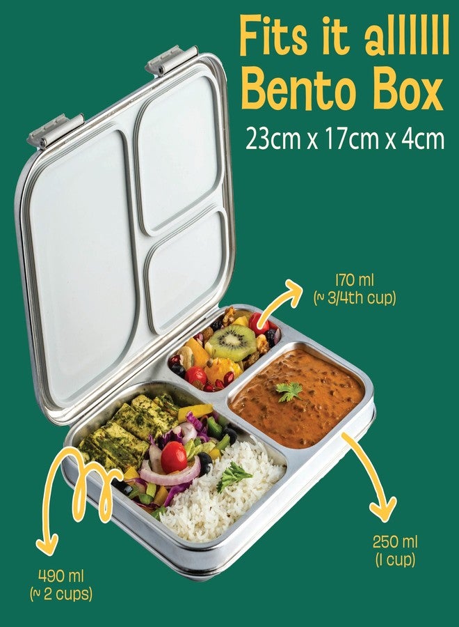 Basil Bento Box - Bento Lunch Box for Kids and Teenagers, 900 ml | 3 Compartment Lunch Box | Stainless Steel Tiffin Box for Kids | Leak Proof Lunch Box | Ideal for Teenagers. Kids & Adults-Black - Image 5